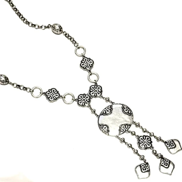 CHICO’S 36” Ornate Silver Tone Statement Boho Modern Lariat Necklace | NWOT - Picture 2 of 6